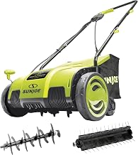 Sun Joe Corded Electric Lawn Dethatcher and Scarifier, 12-Amp, 12.6-Inch Cutting Width - Heavy-Duty Yard Trimmer and Mower Machine for Gardening Care and Maintenance, AJ798E | 12.6-Inch Cutting Width, 8-Gal Bag, 5-Position Depth Adjustment - AirBoost Technology for Thatch Removal