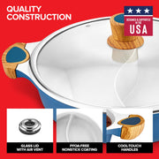 Nonstick Hot Pot with Divider by Modern Innovations – 5.3 Quarts, 5.0 liters, Blue
