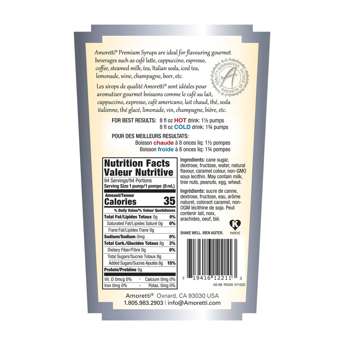 Premium Amaretto Syrup by Amoretti – 750 ml