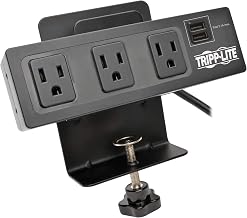 TRIPP LITE 3 Outlet Surge Protector Power Strip with Desk Clamp, 10ft. Cord, 510 Joules, 2 USB Charging Ports, Black, $20K Insurance & Lifetime Manufacturer's Guarantee (TLP310USBC)