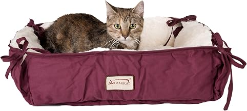 Armarkat 2-in-1 Cat Pet Bed & Fleece Cat Mat, Burgundy/Ivory, 16" L x 16" W x 6" H (C06HJH/MB)