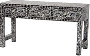 Elara Coastal Black and White Mother of Pearl Capiz Shell 3-Drawer Console Table
