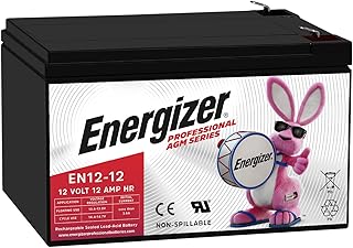 Energizer EN12-12, 12 Volt 12 Amp Hr, Long Lasting Sealed Lead Acid AGM Rechargeable Battery Ideal for Use in Backup Power, Kids Ride On, Electric Scooters, Wheelchairs, and More