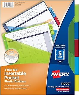 Avery Big Tab Insertable Plastic Dividers, 5-Tab, Multicolor, 1 Set