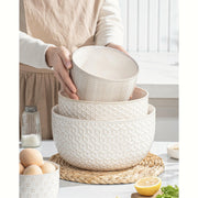 Mikigey Ceramic Nesting Bowls, Embossed Set of 4, Off-White
