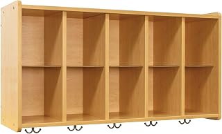 Tot Mate Wall Cubbie Storage Coat Rack, Classroom Furniture, Wall Cubby Shelf Organizer with Double Hooks, 46" W x 15" D x 26" H, (Fully Assembled, Maple)