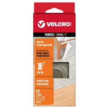 Home Décor Sew On Loop and Sticky Back Tape by VELCRO Brand – 6 Feet, Velcro brand material, White, Model 91132