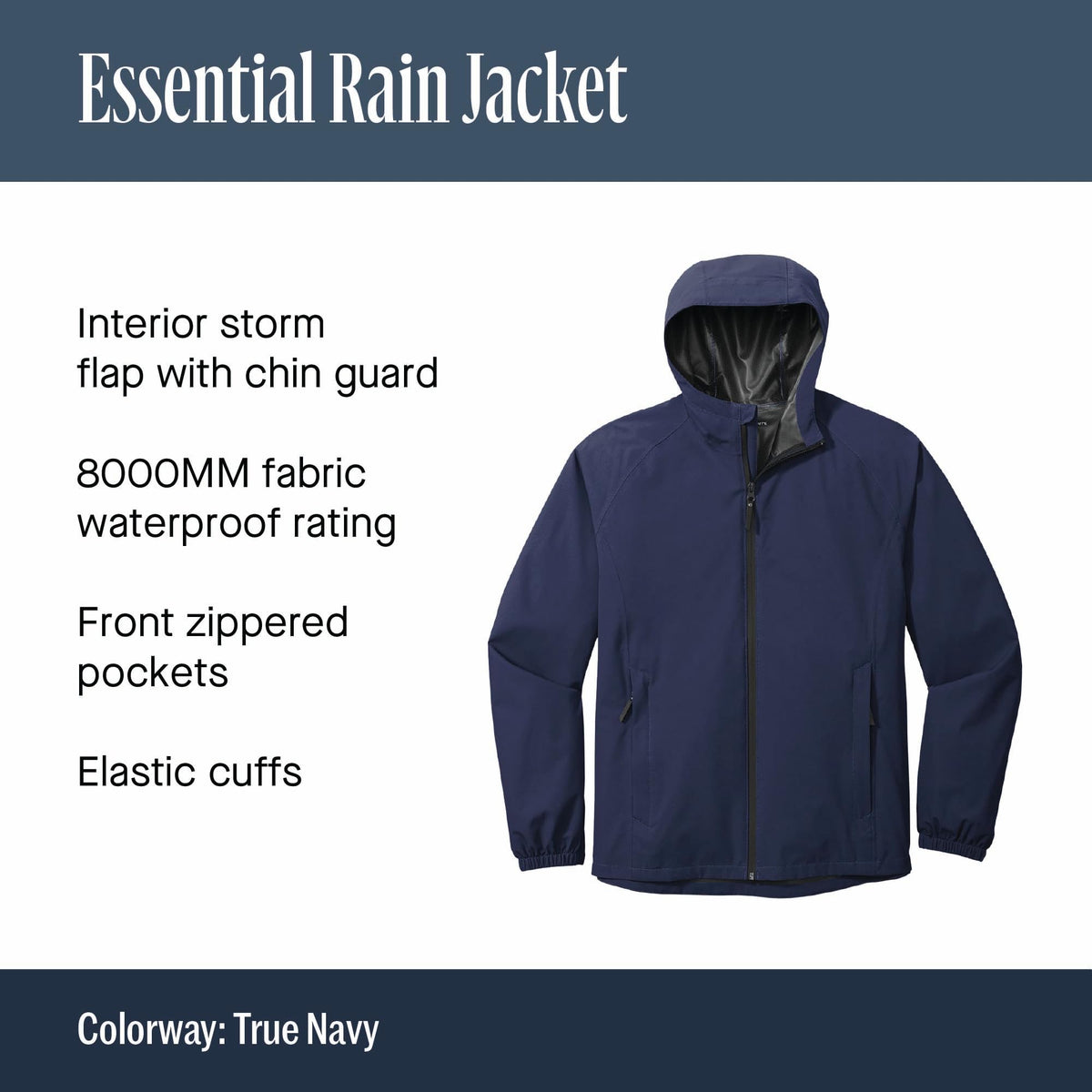 Essential Rain Jacket by Port Authority – Large, Polyester Blend, Deep Black, Model J407