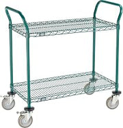 Nexel Utility Cart, 2 Shelf, Poly-Green, 36" L x 18" W x 39" H, Polyurethane Brake Casters