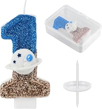 Space Birthday Candle Astronaut Blue Number 1 Candle Outer Space Cake Decorations Spaceship Cupcake Toppers Spaceman Theme Party Decor Favors