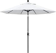 California Umbrella 9' Round Aluminum Market Umbrella, Crank Lift, Push Button Tilt, Black Pole, White Olefin