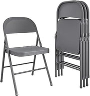 Cosco All-Steel Metal Folding Chair, Full-Sized, Double Braced Gray, 4-Pack