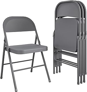 Cosco All-Steel Metal Folding Chair, Full-Sized, Double Braced Gray, 4-Pack