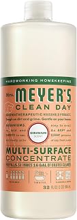 Mrs. MEYER'S CLEAN DAY Multi-Surface Everyday Concentrate, Geranium Scent, 32 Fl Oz Bottle | Dilute with Water for Powerful Cleaner, Makes Up to 16 Gallons per Bottle, Removes Dirt and Freshens Surfaces