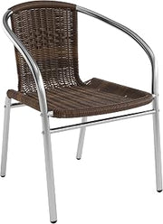 Flash Furniture PE Rattan Indoor-Outdoor Stack Chair, Dark Brown | Aluminum Frame, Commercial Grade