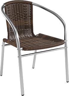 Flash Furniture PE Rattan Indoor-Outdoor Stack Chair, Dark Brown | Aluminum Frame, Commercial Grade