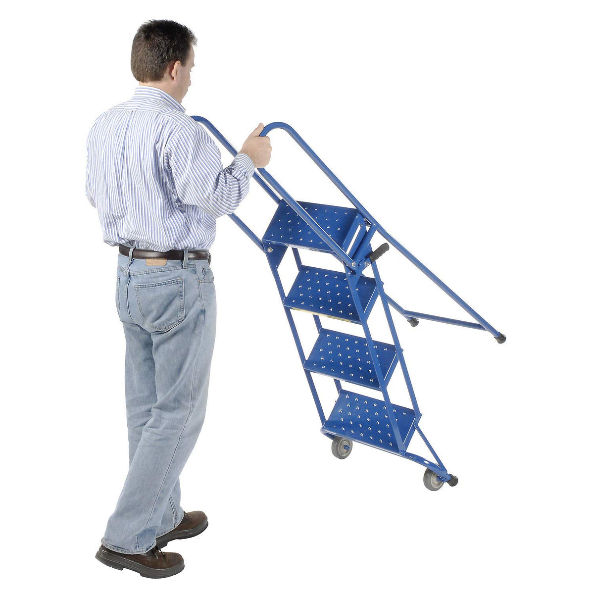 4 Step Lock-N-Stock Folding Ladder by Ballymore – 30"L x 24"W x 10"H, Alloy Steel, Blue, Model LS4247