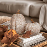 DN Deconation Resin Pumpkin Decor, Geometric Faceted Set of 2, Brown