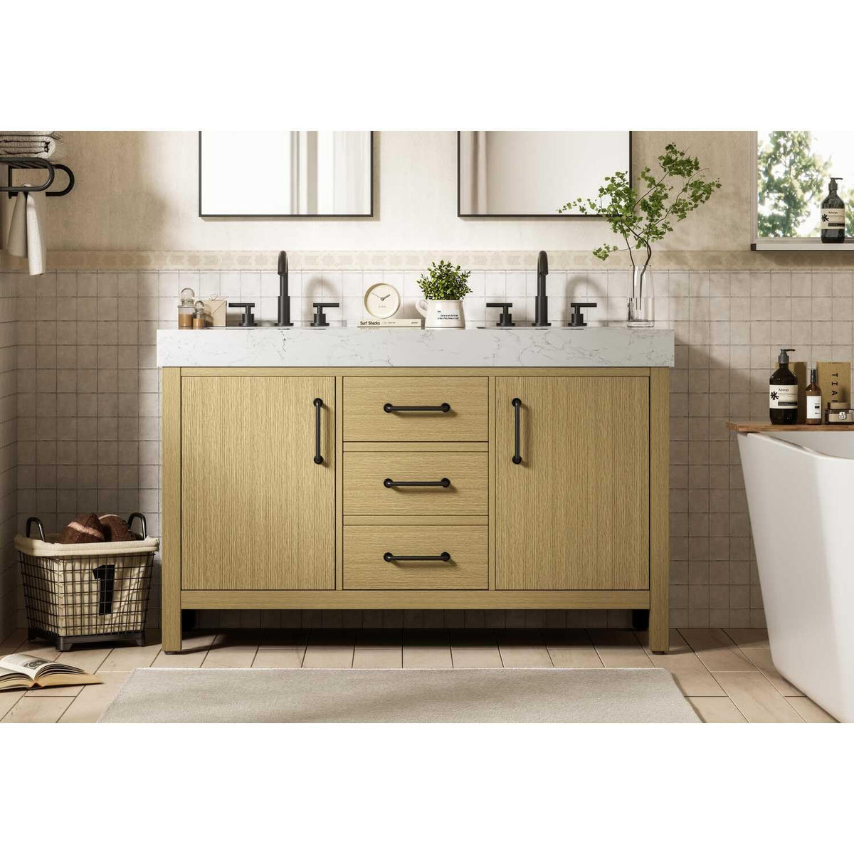 Elegant Kitchen and Bath 54" Double Bathroom Vanity in Honey Brown by Elegant Lighting – unspecified, Wood, Honey Brown, Model VF60654DMHB