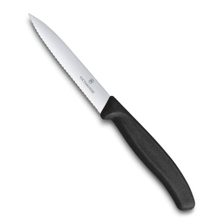 VIC- Swiss Classic Paring 4" Serrated Spear Point Blade 5/8" Width at Handle Black by Victorinox – 4", Other, Black, Model 6.7733