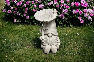 Generic Large gnome Sitting Under Flowers Statue Fairy gnome Figure, Gray