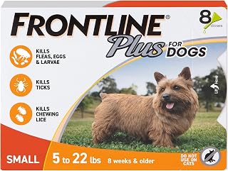 Frontline Plus for Dogs Flea and Tick Treatment (Small Dog, 5-22 lbs.) 8 Doses (Orange Box)