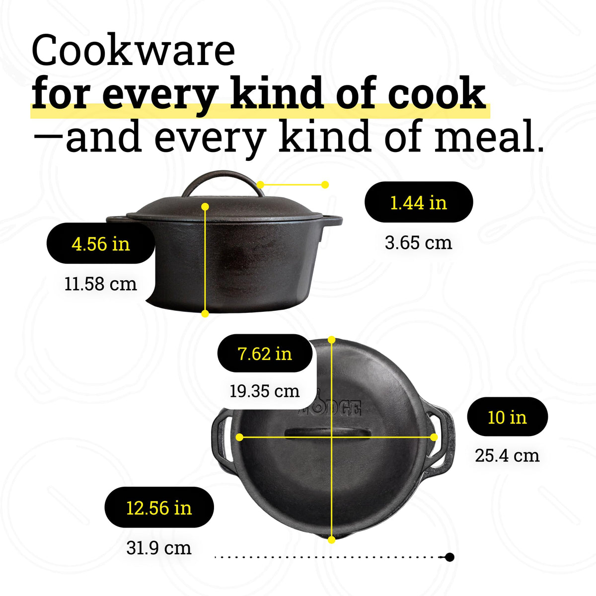 Cast Iron 5-Piece Set by Lodge – 5 Piece, 5.0 quarts, Cast Iron, Black, Pack of 5