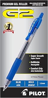 PILOT G2 Premium Gel Roller Pens, Blue Ink Pens Bold Point, Pack of 12