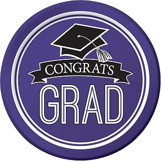 Creative Converting 320075 Graduation School Spirit Purple Dessert Plates, 7",