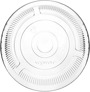 Vegware Compostable 96-Series Cold Cup Lids, Case of 1000, Clear Flat Lid with Straw Hole, Made From PLA Renewable Plant Based Plastic, Clear For Visibility