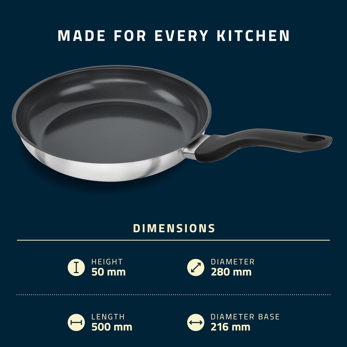 Stream 28 cm Non-Stick Ceramic Induction Frying Pan by HENCKELS – 28 cm, 2.37 liters, Ceramic Stainless Steel, Stainless Steel, Model 1033218
