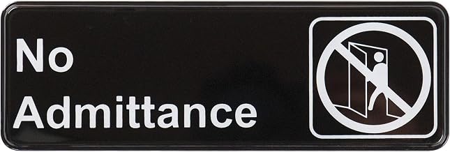 Winco 9" x 3" Black Information Sign, No Admittance