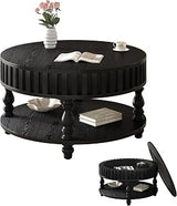 Fluted Coffee Tables for Living Room, Mesa de Centro with Storage | Solid wood legs, flip-top hidden storage, fluted design for versatile living room coffee table.