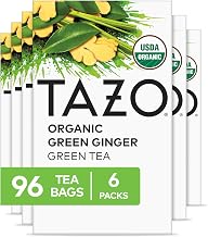 TAZO Green Ginger Organic Green Tea Bags, 96 Total Bags (16 Count 6-Pack) | Green Tea Bags 96-Pack with Ginger Root and Lemongrass for Caffeinated Hot Tea Beverage. Non-GMO Kosher Certified