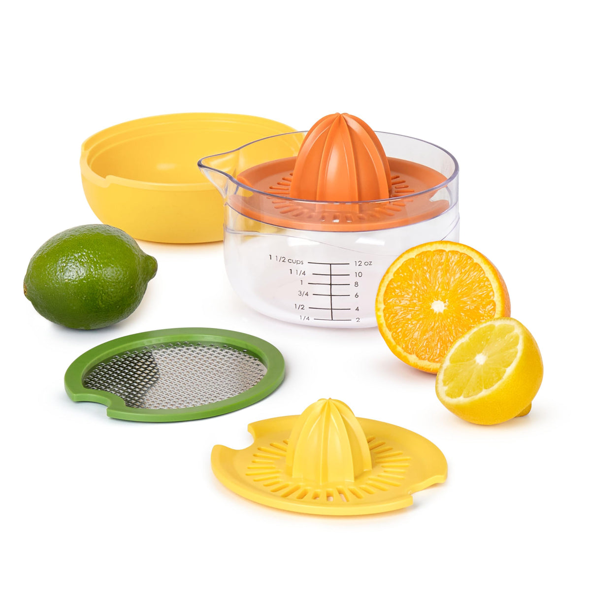 Juicer Citrus 3 in 1 by Tovolo – 5.67" Tall, 1.5 cups, Silicone Lid, Plastic Base, Yellow, Model 1001027