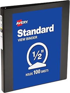 Avery Standard View 3 Ring Binder, 0.5" Round Rings, 1 Black Binder