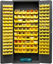 Durham 3603-156B-95 Lockable Bin Cabinet with 156 Yellow Hook-On Bins, Flush Door Style, 36" Wide, 14 Gauge, Gray