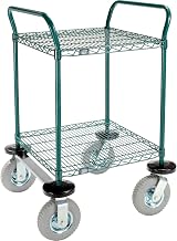 Nexel Utility Cart, 2 Shelf, Poly-Green, 24"L x 24"W x 42"H, Pneumatic Rigid Casters