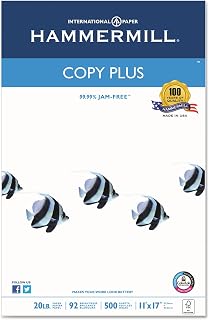 Hammermill 105023 Copy Plus Copy Paper, 92 Brightness, 20lb, 11 x 17, White, 500 Sheets/Ream