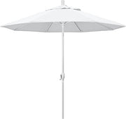 California Umbrella 9' Round Aluminum Market Umbrella, Crank Lift, Push Button Tilt, White Pole, White Olefin