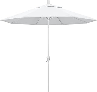 California Umbrella 9' Round Aluminum Market Umbrella, Crank Lift, Push Button Tilt, White Pole, White Olefin