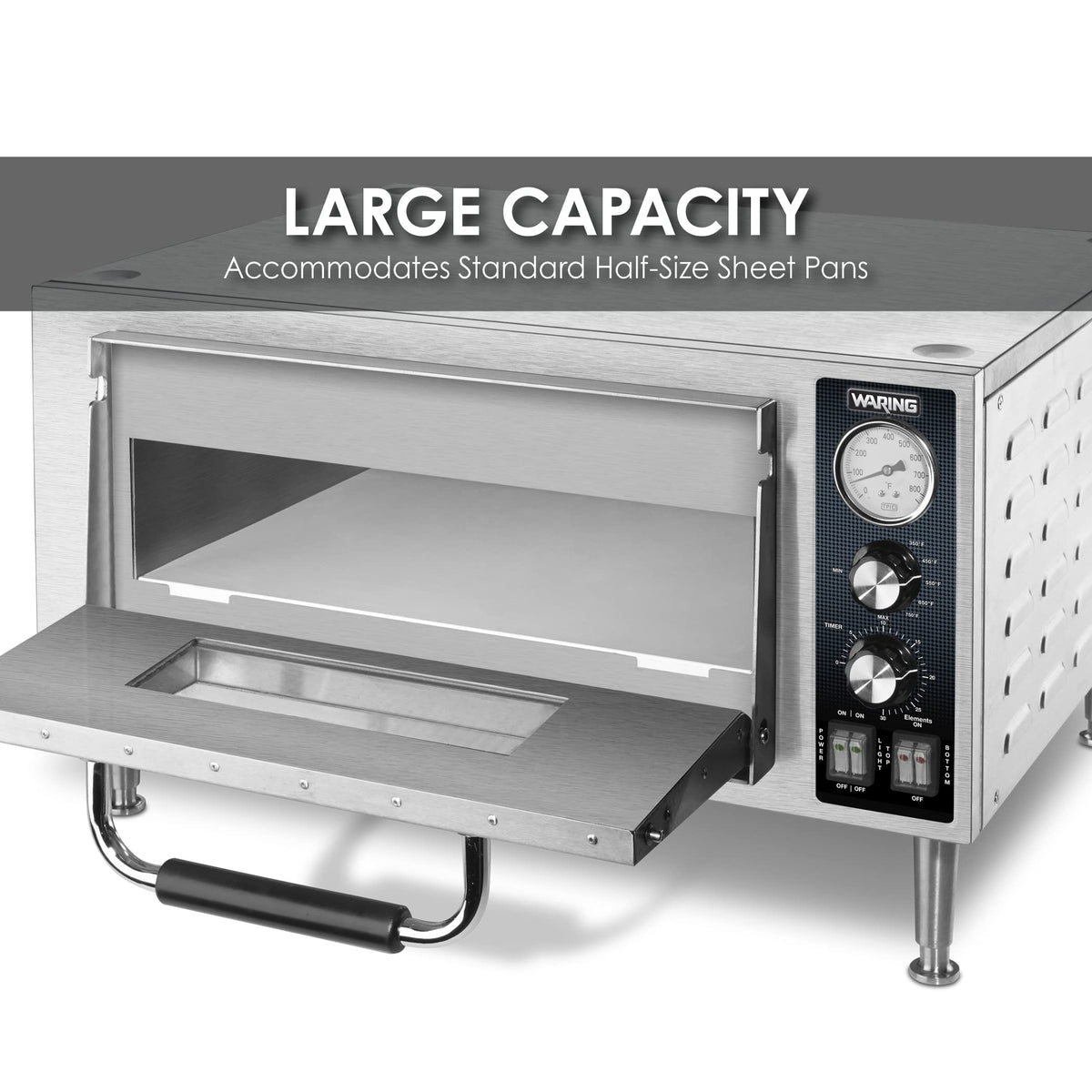Commercial Heavy Duty Single Deck Pizza Oven by Waring – Single Deck and Chamber, 7.0 cubic_feet, Stainless Steel, Silver, Model WPO500