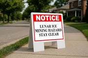 Lunar Ice Mining Hazard Stay Clear Notice Folding Coroplast A-Frame Double Sided 23x23 in. Sign