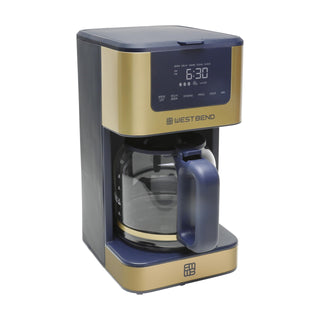 Timeless 12-Cup Programmable Coffee Maker with Brew Strength Selector for Hot and Iced Coffee by West Bend – 12 Cup, 12 cups, Blue/Gold, Model CMWB12SB13
