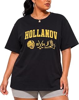 Plus Size Hockey Tee Shirt Graphic Casual Short Sleeve Print Tops