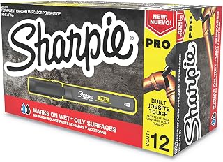 Sharpie Pro Permanent Markers, Anti-Roll Barrel, Fine Tip, Black, 12 Count - Marks on Wet and Oily Surfaces