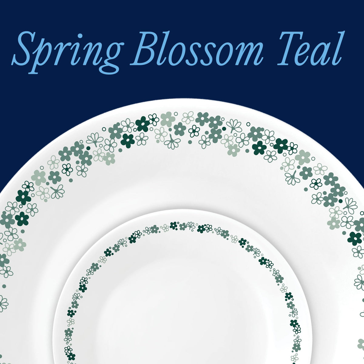 Spring Blossom Teal 18-Piece Round Dinnerware Set by Corelle – 18-Piece Set, Glass, Spring Blossom Teal, Pack of 18, Model 1153646