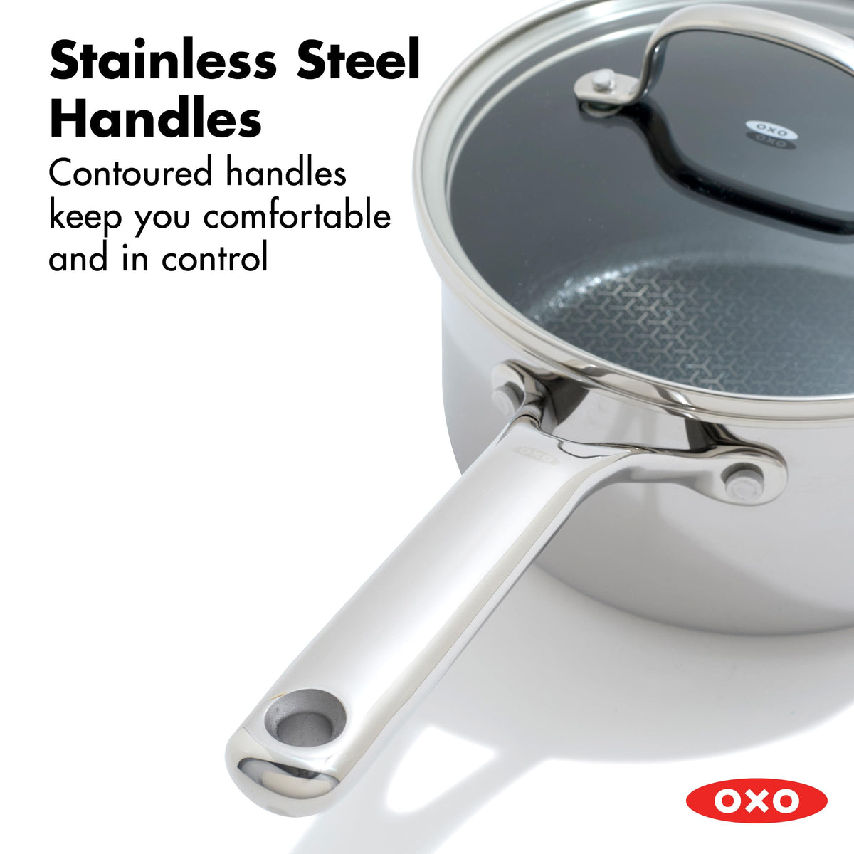 Hybrid 2.5QT Nonstick Saucepan with Glass Lid by OXO – 2.5QT Saucepan with Lid, 2.5 quarts, Ceramic, Stainless Steel, Model CC010465-001