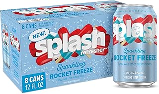 SPLASH REFRESHER Flavored Sparkling Water in Cans - 12 Fl Oz, 8 Pack | Flavored Carbonated Seltzer Water with Electrolytes, Zero Sugar & Zero Calories - Rocket Freeze Flavor, Pack of 8