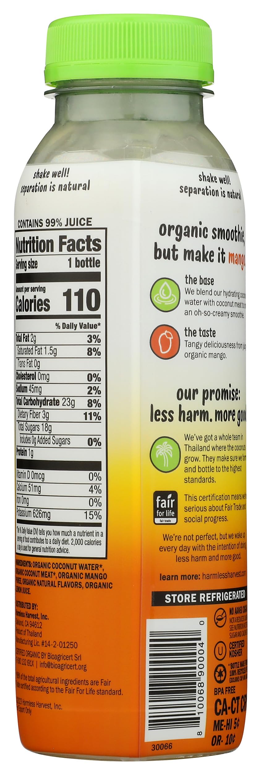 Organic Mango Coconut Smoothie, 10 Fl Oz Bottle by Harmless Harvest – 10 Fl Oz (Pack of 1), Model 0810068900040